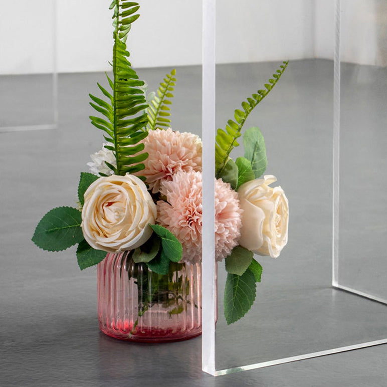 Wood Top Dining Table Set with Acrylic Base 1/4/5 Pieces Brown Dinette Set for Kitchen