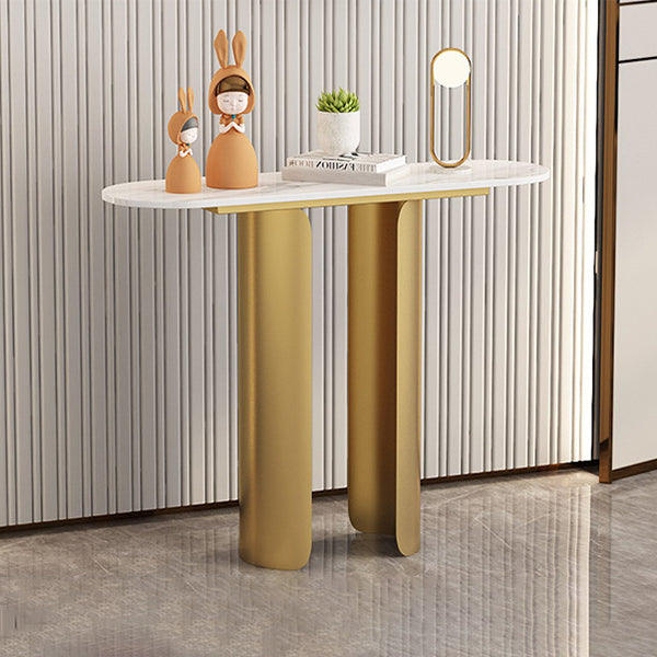 11.81" W Glam Console Accent Table Oval Antique Finish Console Sofa Table