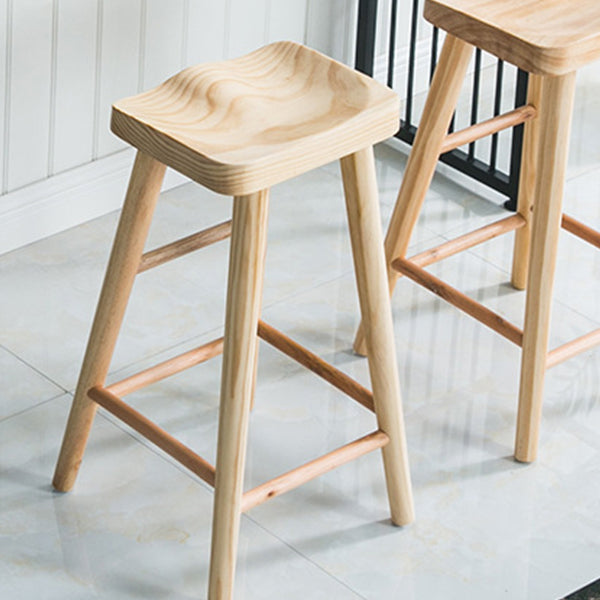 Contemporary Solid Wood Bar Stool Backless Bar Stool with Contoured Seat