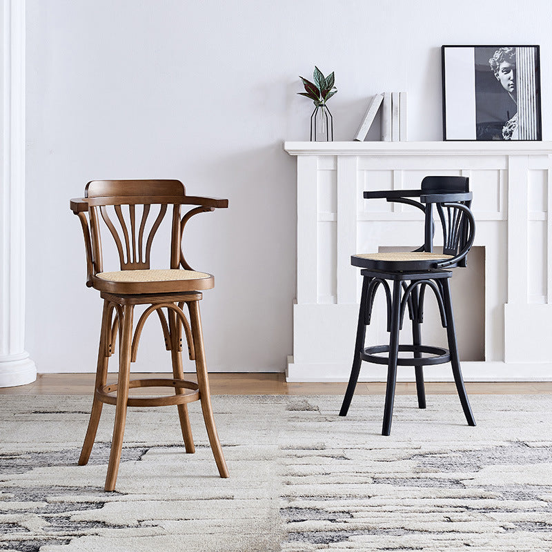 Contemporary Wood Counter Stools Rattan Bar Stool for Home Use
