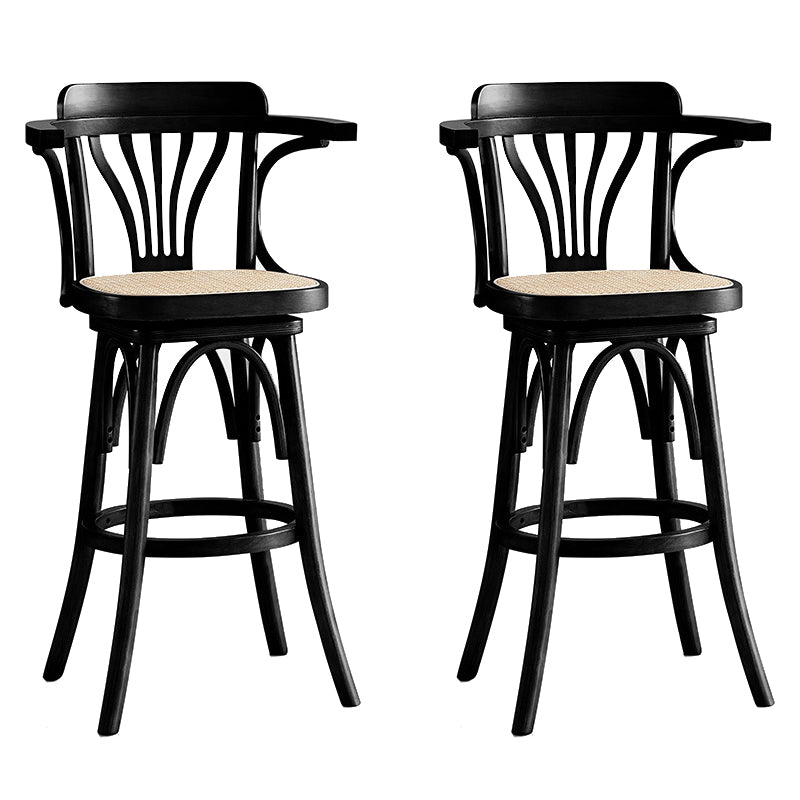 Contemporary Wood Counter Stools Rattan Bar Stool for Home Use