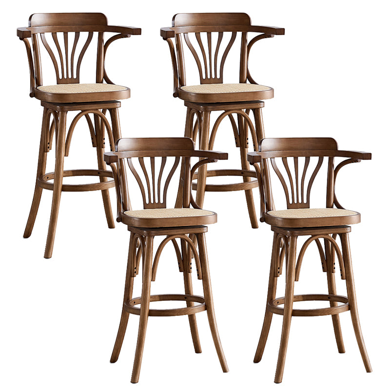 Contemporary Wood Counter Stools Rattan Bar Stool for Home Use