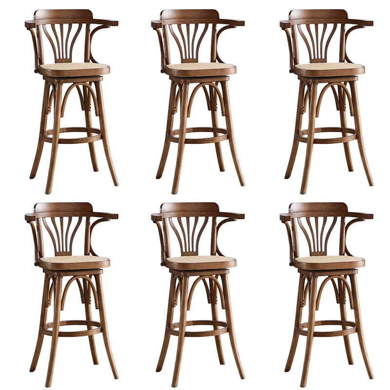Contemporary Wood Counter Stools Rattan Bar Stool for Home Use
