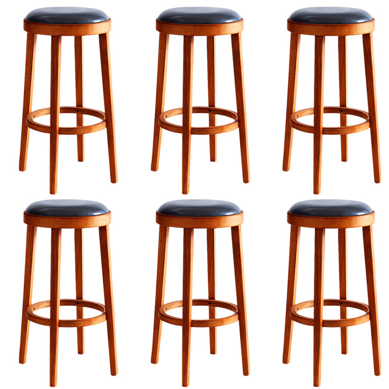 Industrial Solid Wood Counter Stool Faux Leather Counter Height Stools