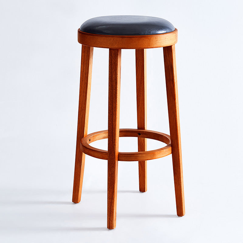 Industrial Solid Wood Counter Stool Faux Leather Counter Height Stools