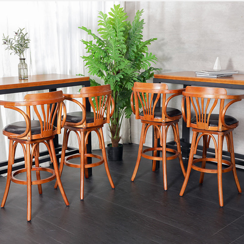 Glam Solid Wood Counter Height Stool Faux Leather Bar Stool Bar Stool