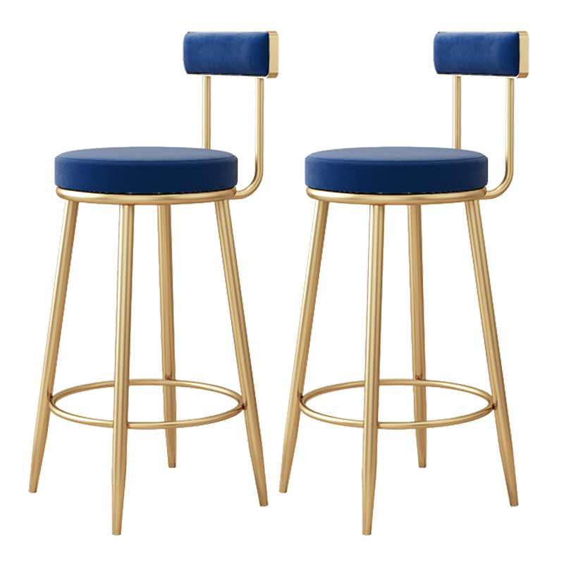 Modern Metal Frame Bar Stool Low Back Armless Round Seat with Footrest