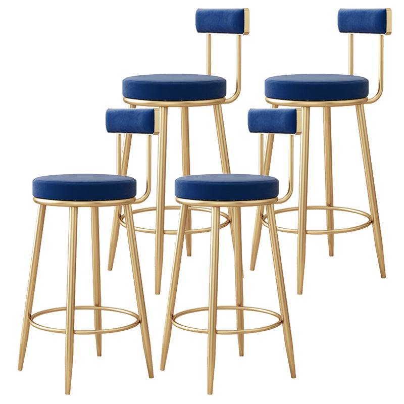 Modern Metal Frame Bar Stool Low Back Armless Round Seat with Footrest
