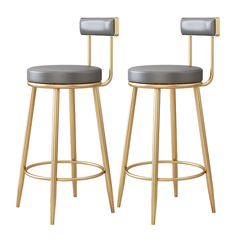 Modern Metal Frame Bar Stool Low Back Armless Round Seat with Footrest