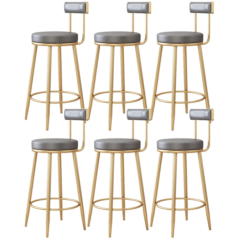 Modern Metal Frame Bar Stool Low Back Armless Round Seat with Footrest
