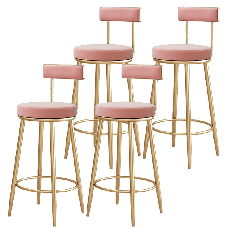 Modern Metal Frame Bar Stool Low Back Armless Round Seat with Footrest