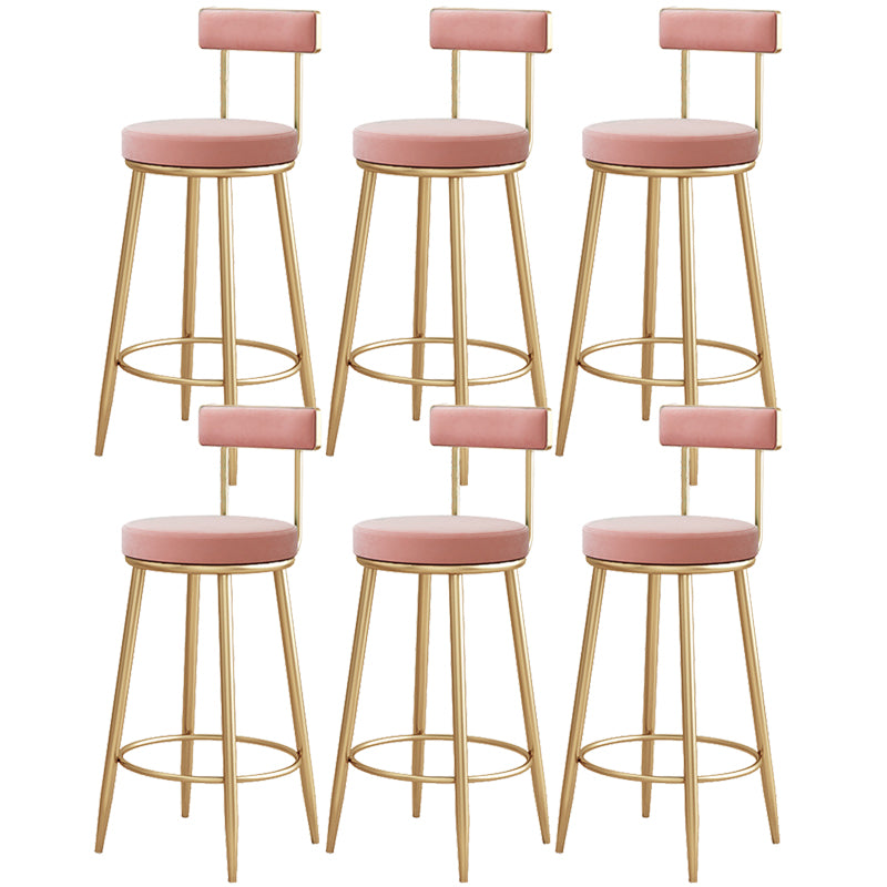 Modern Metal Frame Bar Stool Low Back Armless Round Seat with Footrest