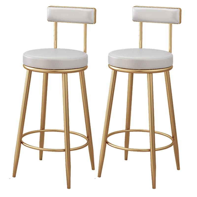 Modern Metal Frame Bar Stool Low Back Armless Round Seat with Footrest