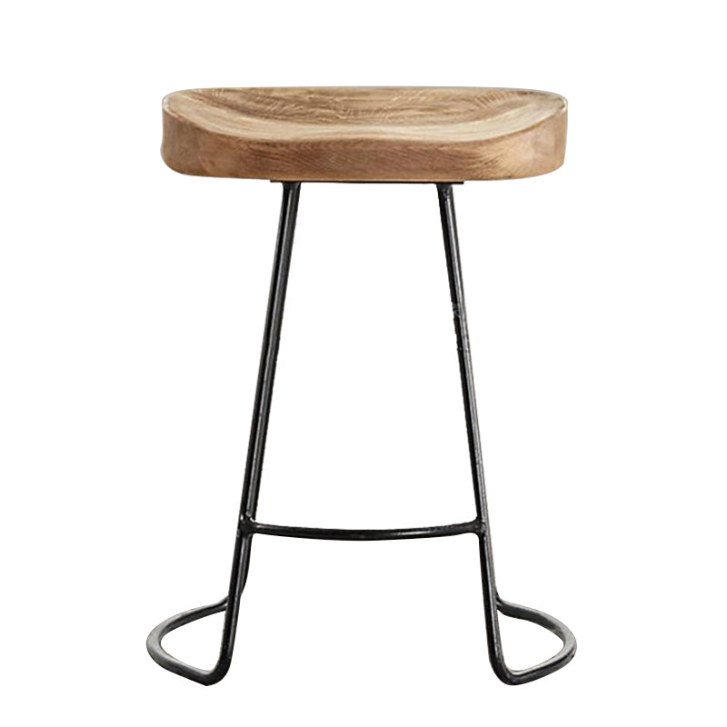 Contemporary Solid Wood Counter Stool Saddle Seat Bar Stool with Footrest
