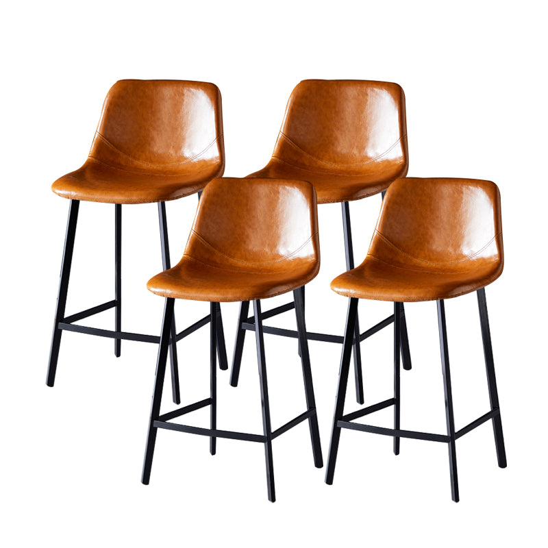 Contemporary Faux Leather Counter Stool Bucket Low Back Stool with Metal Legs