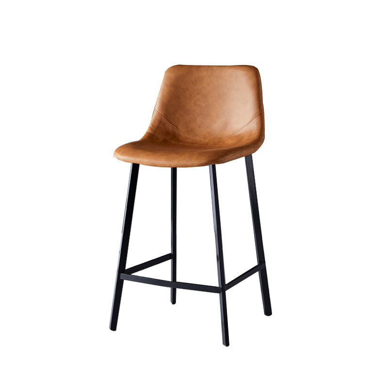 Contemporary Faux Leather Counter Stool Bucket Low Back Stool with Metal Legs