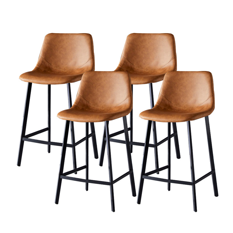 Contemporary Faux Leather Counter Stool Bucket Low Back Stool with Metal Legs