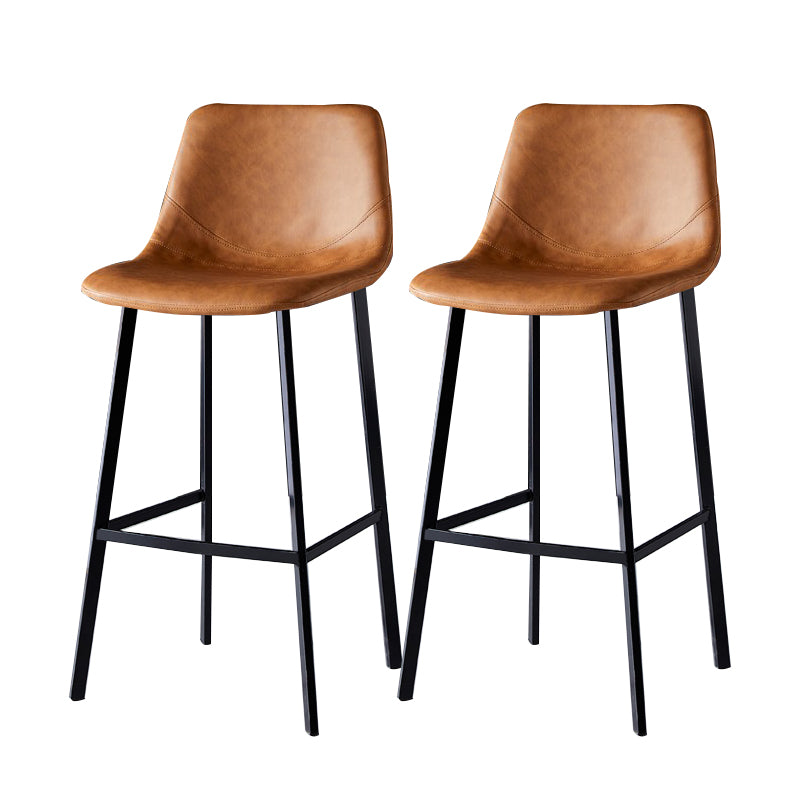 Contemporary Faux Leather Counter Stool Bucket Low Back Stool with Metal Legs