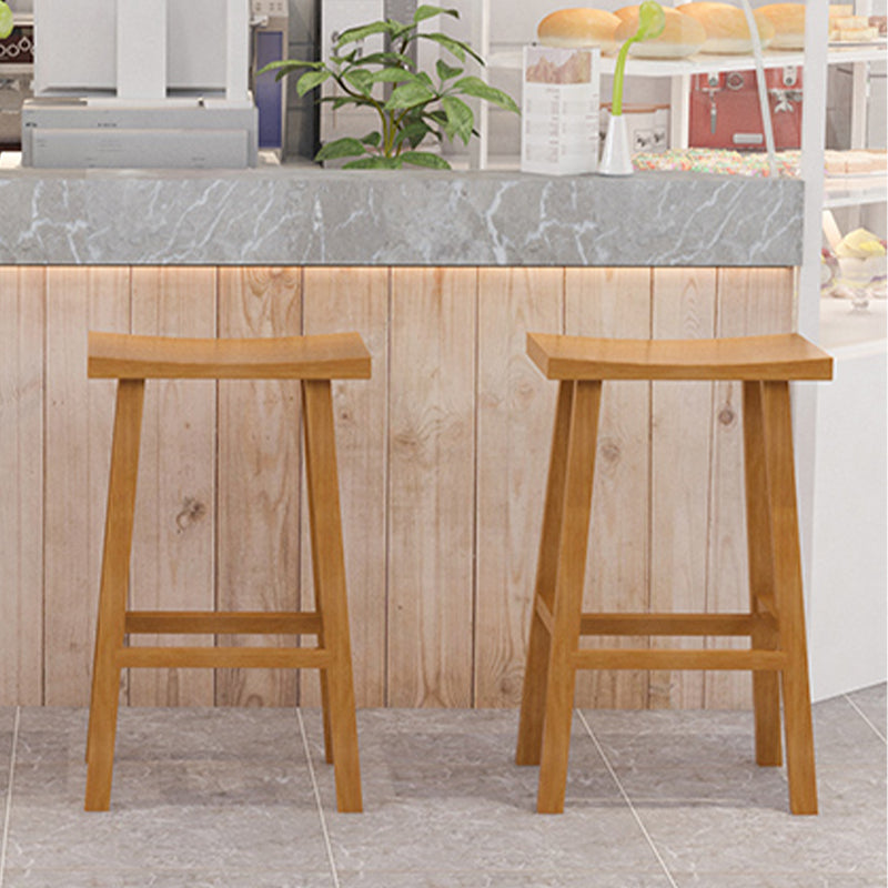 Backless Contoured Seat Contemporary Solid Wood Bar Stool for Restaurant
