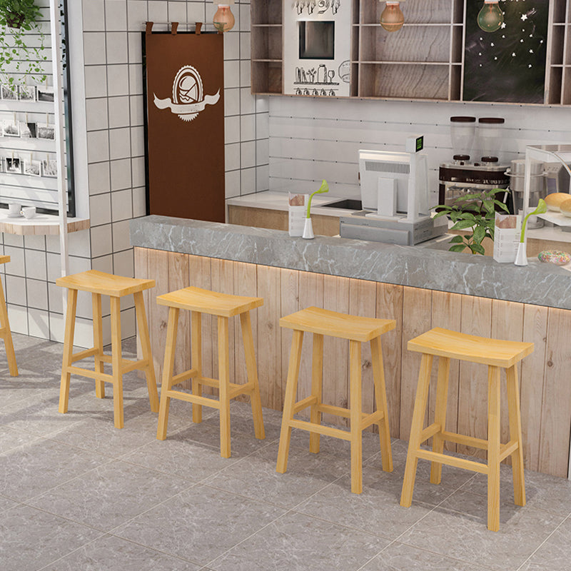 Backless Contoured Seat Contemporary Solid Wood Bar Stool for Restaurant