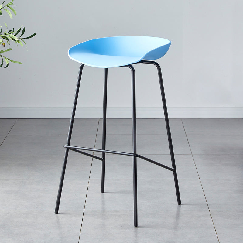 Contemporary Low Back Armless Bar Stool Plastic Bar Stool with Metal Legs