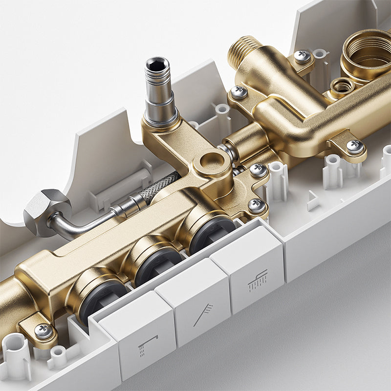 Valve Included Shower System Metal Square Shower Faucet in White Rain Shower Head