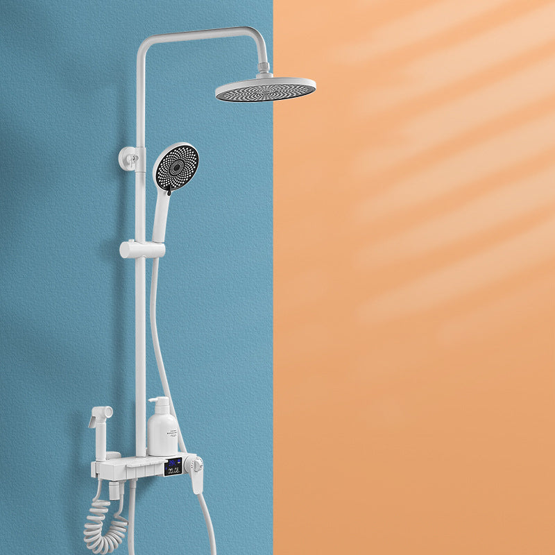 Wall Mounted Shower Arm Shower Faucet in White Metal Shower System Adjustable Water Flow