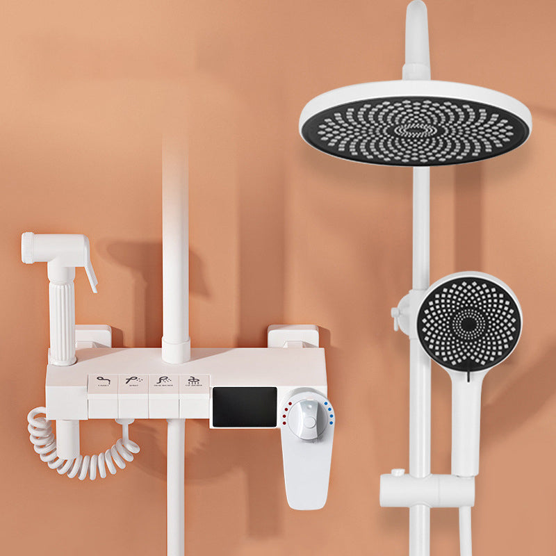 Wall Mounted Shower Arm Shower Faucet in White Metal Shower System Adjustable Water Flow