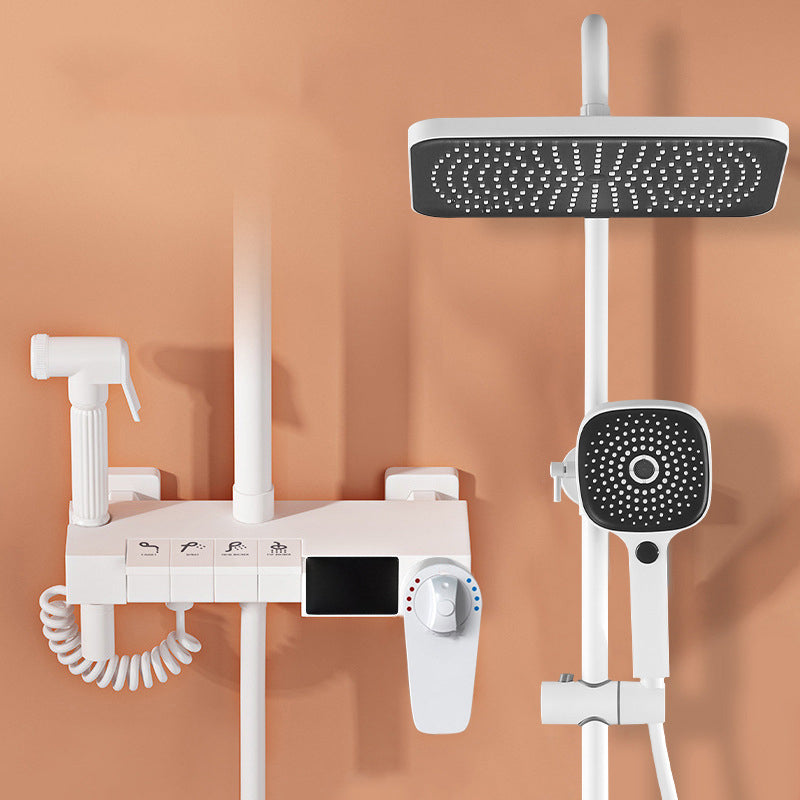 Wall Mounted Shower Arm Shower Faucet in White Metal Shower System Adjustable Water Flow