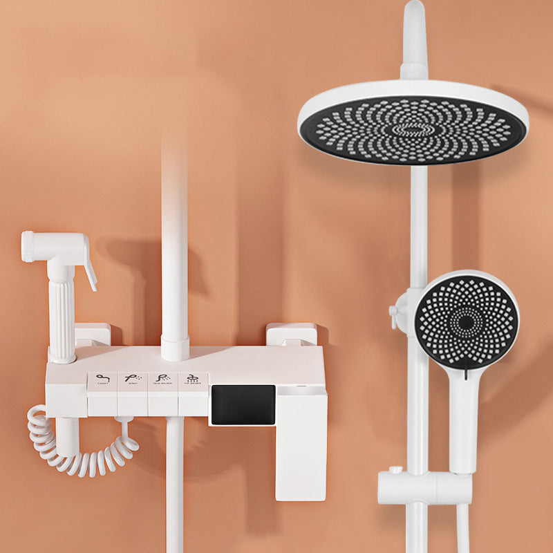 Wall Mounted Shower Arm Shower Faucet in White Metal Shower System Adjustable Water Flow