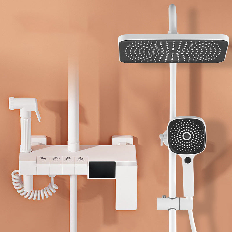 Wall Mounted Shower Arm Shower Faucet in White Metal Shower System Adjustable Water Flow