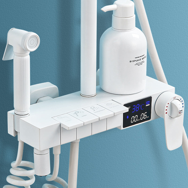 Wall Mounted Shower Arm Shower Faucet in White Metal Shower System Adjustable Water Flow