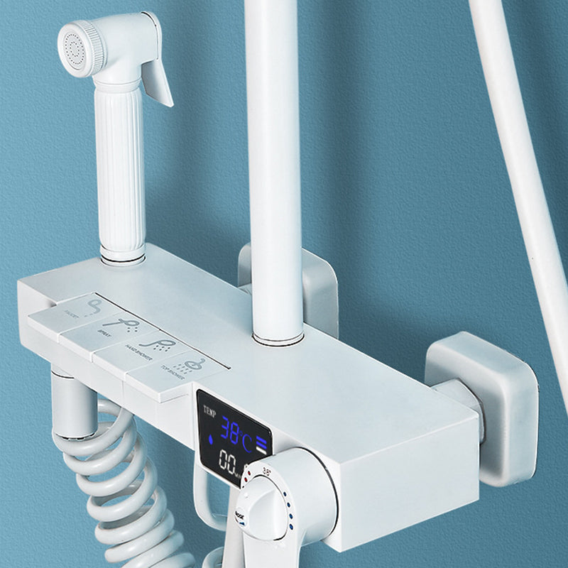 Wall Mounted Shower Arm Shower Faucet in White Metal Shower System Adjustable Water Flow