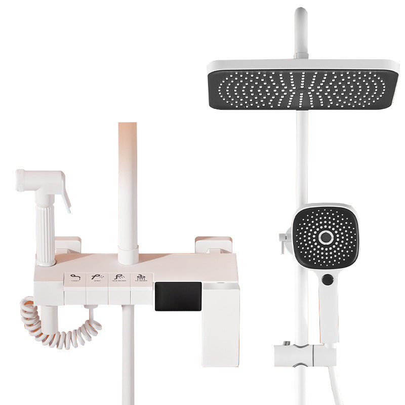 Wall Mounted Shower Arm Shower Faucet in White Metal Shower System Adjustable Water Flow