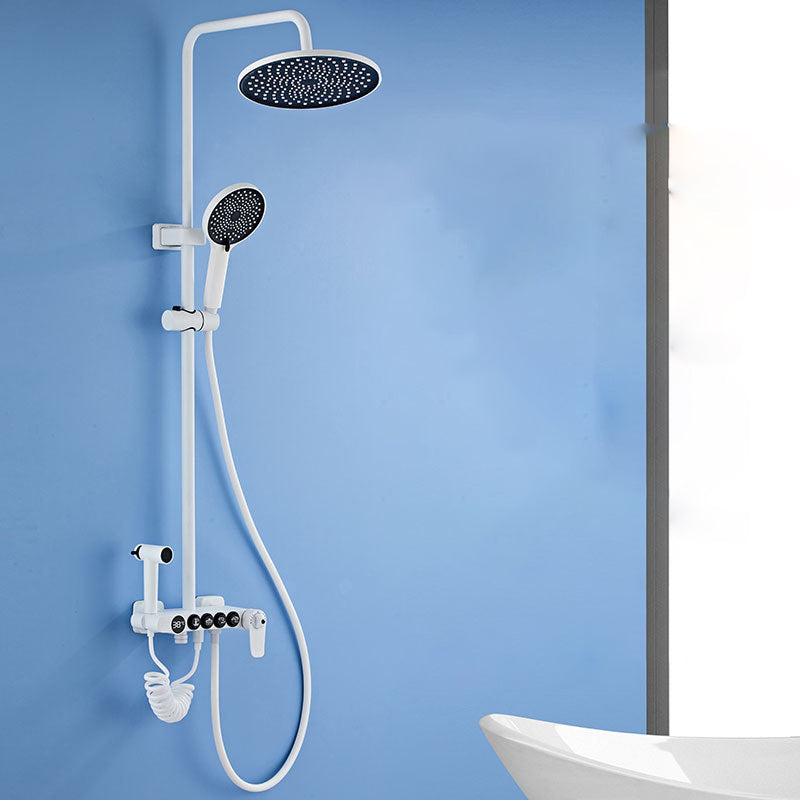 White Round Metal Shower Faucet Valve Included Shower Head Shower on Wall