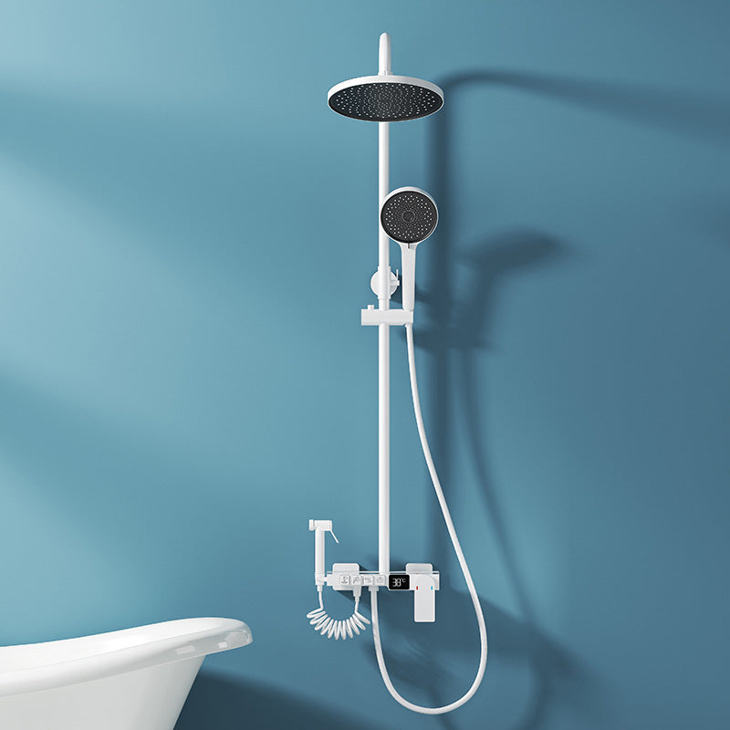 White Round Metal Shower Faucet Valve Included Shower Head Shower on Wall