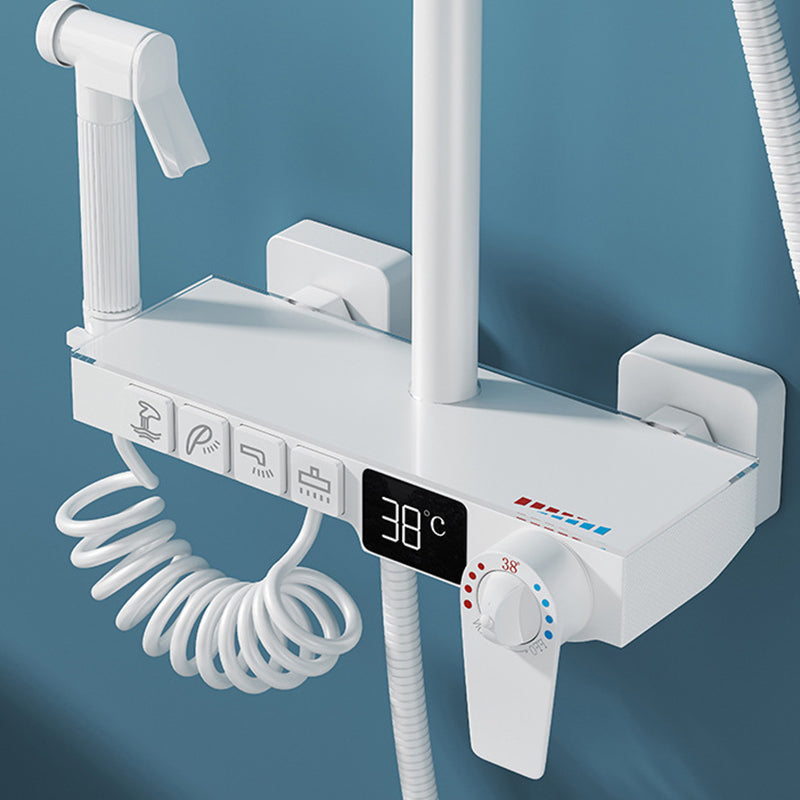 White Round Metal Shower Faucet Valve Included Shower Head Shower on Wall