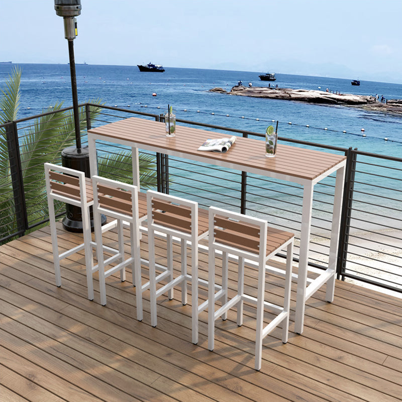 Brown Rectangle Top Bar Table Trestle Base Dining Table for Coffee Room