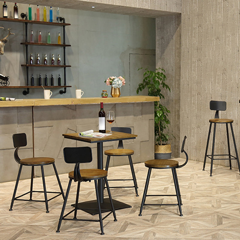 Wooden Fixed Bar Table Black Iron Solid Wood Pub Table for Patio