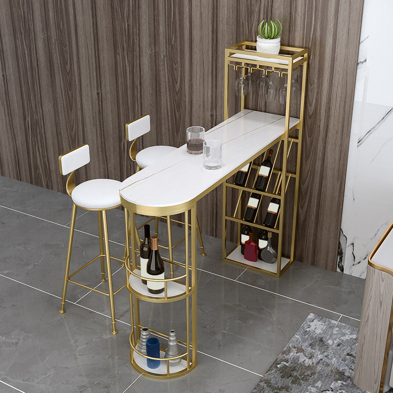 Glam Pub Table Specialty Bar Height Bar Table with Wine Rack