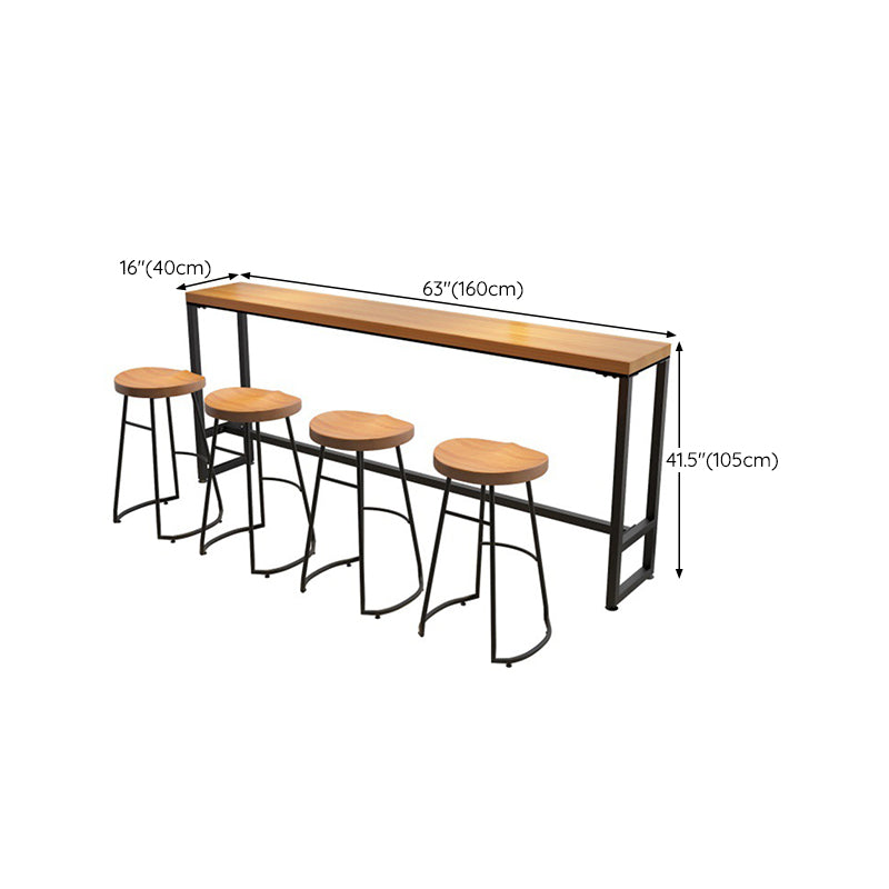 Industrial Metal Base Bar Table Black Iron Solid Wood Pub Table for Patio