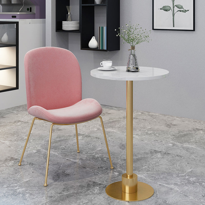 Glam Metal Base Bar Table White Stone Top Fixed Pub Table for Patio