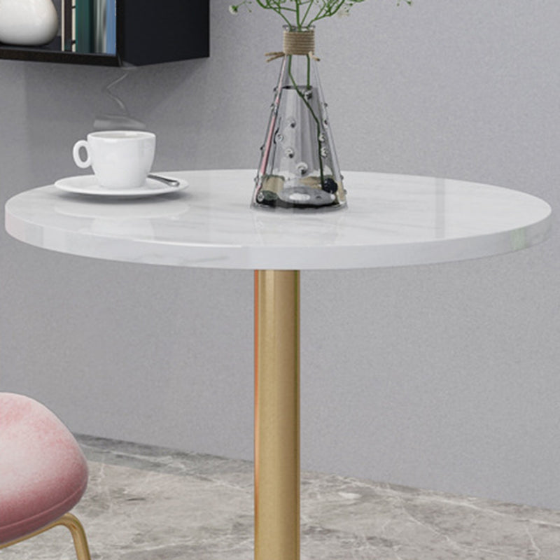 Glam Metal Base Bar Table White Stone Top Fixed Pub Table for Patio