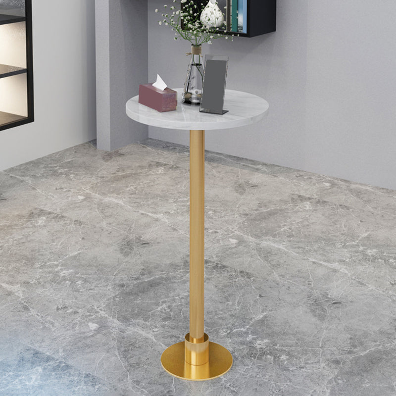 Glam Metal Base Bar Table White Stone Top Fixed Pub Table for Patio