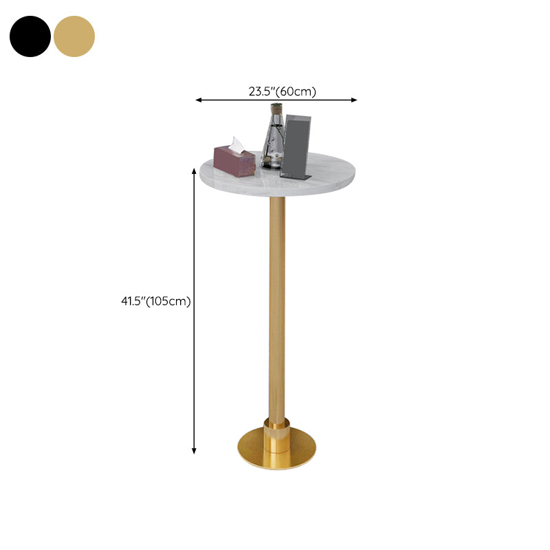 Glam Metal Base Bar Table White Stone Top Fixed Pub Table for Patio