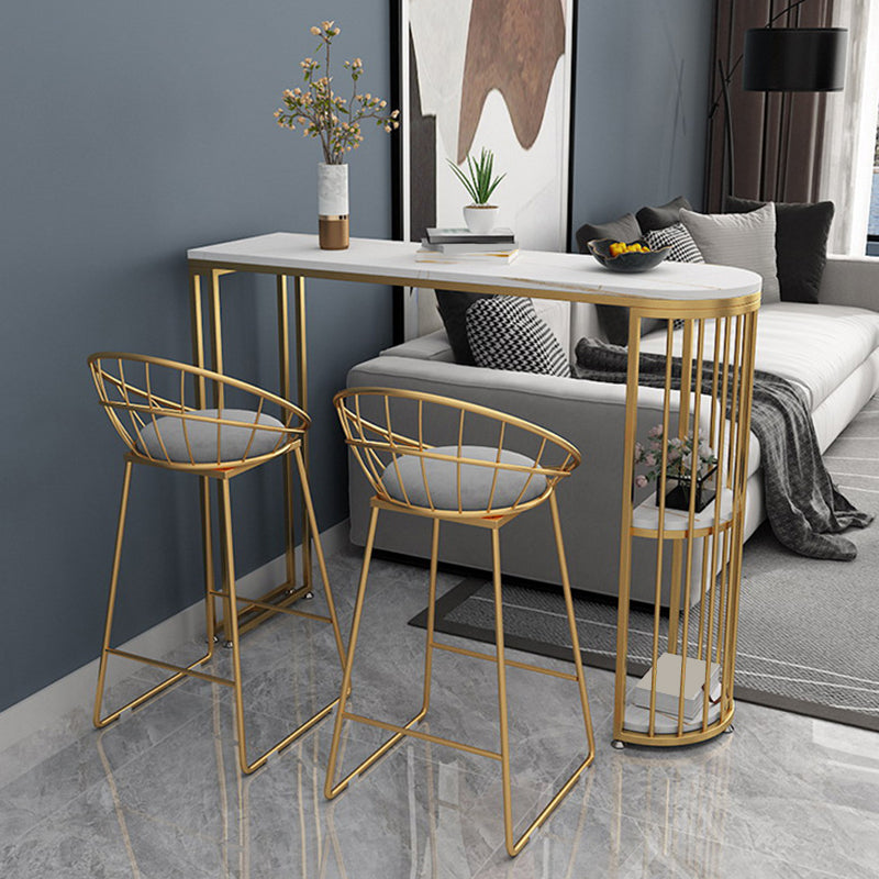 Modern Sintered Stone Bar Table Dining Table with Storage Shelves for Kitchen Living Room