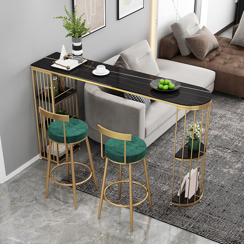 Modern Sintered Stone Bar Table Dining Table with Metal Base for Kitchen Living Room