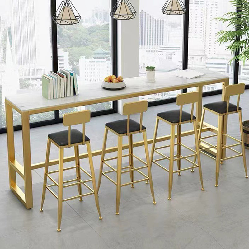 White Sintered Stone Bar Table Gold and Metal Base Bar Table