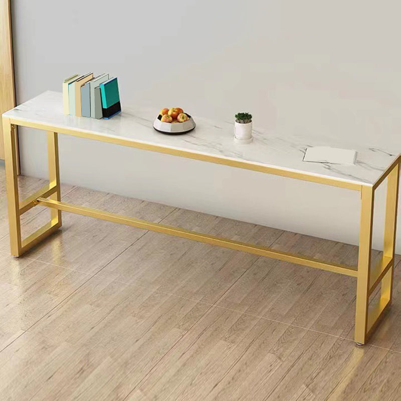 White Sintered Stone Bar Table Gold and Metal Base Bar Table