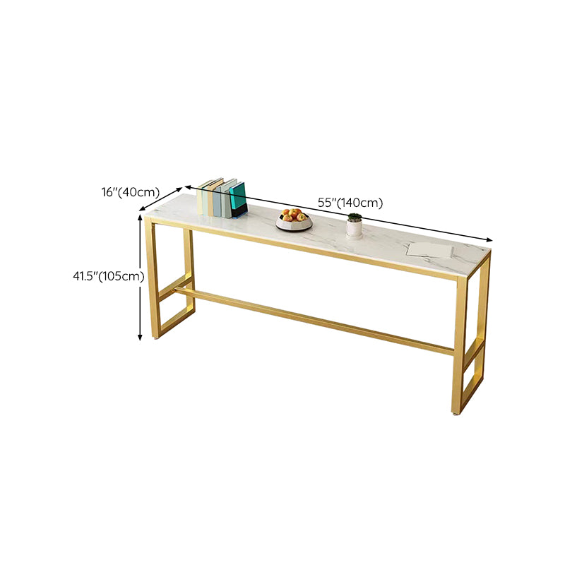 White Sintered Stone Bar Table Gold and Metal Base Bar Table